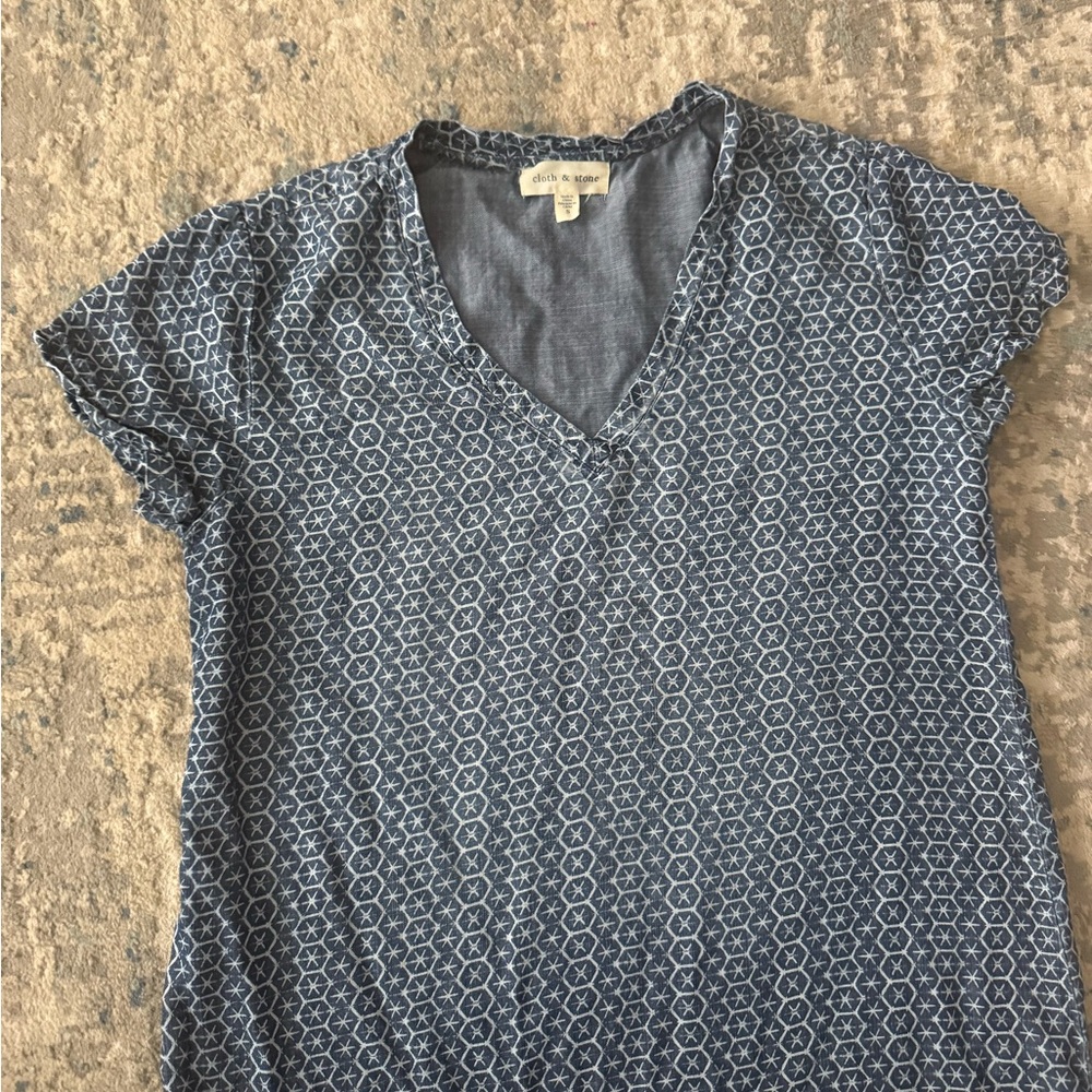 Anthropologie Cloth & Stone Justine Dress Chambray Geometric Tencel Lyocel - Picture 4 of 7
